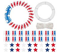 PH PandaHall Juego de 210 pinzas para la ropa, corona de 12.1 pulgadas para el Día de la Independencia con alfileres de madera y decoraciones de estrellas, adorno colgante patriótico para decoración
