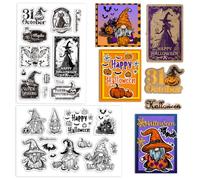 PH PandaHall Juego de 23 sellos transparentes con temática de víspera de Halloween, sellos acrílicos para hacer tarjetas de felicitación, duende, bruja, gato, búho, sello de silicona para decoración