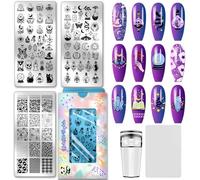 PH PandaHall Juego de 3 sellos de uñas mágicos, plantillas para pociones mágicas, calaveras de cristal, ojos de sol, plantillas de arte de uñas con sello y raspador para manicura de salón de belleza