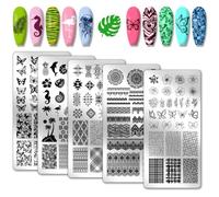 PH PandaHall Juego de 5 placas de estampación de uñas, diseño de mariposa, arte de uñas, plantillas de acero inoxidable, para primavera, verano, mujeres, diseño DIY 12 x 6 cm