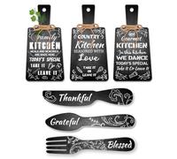 PH PandaHall Juego de 6 letreros colgantes de madera con texto de tiza en blanco y negro, decoración rústica para comedor, tenedor y cuchara, decoración de pared para cocina y hogar