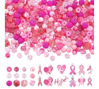 PH PandaHall Juego de 642 cuentas de cinta rosa para hacer joyas, cuentas de concienciación sobre el cáncer de mama, cuentas de arcilla polimérica con dijes de cinta para manualidades, pulseras
