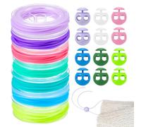 PH PandaHall Juego de 7 rollos de 38 yardas, 7 colores, 2 mm, tubo de goma hueco de 2 mm, con 12 tapones de puntada, soporte para puntadas, cubiertas de puntas, suministros de ganchillo para tejer a