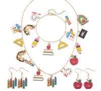 PH PandaHall Juego de collar, pendientes y pulsera para el regreso a clases, libro para profesores, pizarra, colgantes, aretes de lápiz, accesorios para profesores, regalo para mujeres y profesoras