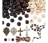 PH PandaHall Juego de joyas de rosario de primera comunión, 324 piezas, collar de madera natural, cuentas para hacer juego de araña de aleación cruzada y alambres de perlas para Pascua