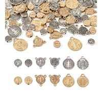 PH PandaHall Kit de 120 cuentas de rosario, cuentas sueltas de aleación de San Benito, cuentas espaciadoras, colgantes, conectores para hacer joyas religiosas