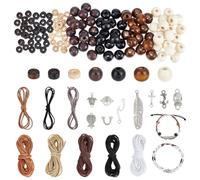 PH PandaHall Kit de 158 piezas de rosario de 10 mm de cuentas de madera con colgante de cruz de árbol de la vida, colgante de esqueleto de tortuga marina con 8 estilos de hilo para pulseras de