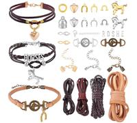 PH PandaHall Kit de fabricación de pulseras de caballo, dijes de caballo, cordones de cuero y accesorios, juego de fabricación de pulseras todo en uno, para adultos, falso