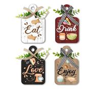 PH PandaHall Letrero de madera de 4 estilos, decoración de pared, tabla de cortar de madera para comer, beber, disfrutar, amar, bandeja escalonada con cuerda de cáñamo, decoración de pared para el