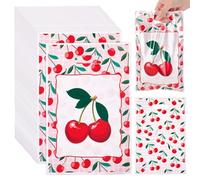 PH PandaHall - Lote de 100 bolsas de regalo para fiestas, cerezas y bolsas de regalo de plástico, color rojo con asas, diseño de cerezas para bocadillos, regalos de fiesta, 25 x 16,3 cm