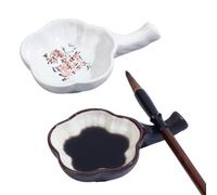 PH PandaHall - Lote de 2 tintero de tinta de cerámica para tintero multifuncional de porcelana con portacepillos para caligrafía china y japonesa