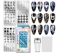 PH PandaHall - Lote de 3 placas de estampación para uñas, plantillas de uñas, constelación, sellos de texto, signo del zodíaco, patrón celestial, plantillas para manicuras DIY y mujeres impresión