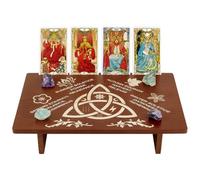 PH PandaHall Mesa de altar, 30 x 20 cm Estaciones del Alma Tema Madera Mesa de Meditación Rectangular Grabado Trinidad Nudo Patrón Wicca Mesas para Brujería Accesorios