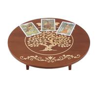 PH PandaHall Mesa de altar, 30 x 7 cm, redonda de madera, mesa de meditación grabada, diseño de luna y árbol de la vida, mesas Wiccan para decoración de habitación, accesorios de brujería