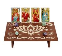PH PandaHall Mesa de meditación rectangular de madera, 30 x 20 cm, con grabado de flores, estrella, luna, patrón Wicca, para brujería, accesorios