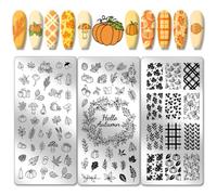 PH PandaHall Otoño Tema de Acción de Gracias Placa para Estampado y Uñas 88 Moo Máscara de Uñas de Acero Inoxidable 3 Piezas Placa para Nail Art Bendición Otoño 12 x 6 cm