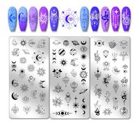 PH PandaHall Placas de estampación de uñas Astrolabe, plantilla de arte de estampado de planeta estrella de la luna, placas de uñas para salón de belleza manicura