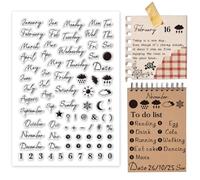 PH PandaHall Sello transparente de mes escrito a mano para hacer tarjetas, fecha y semana, sello de silicona, símbolo de número, sello de goma transparente para diario, postal, álbumes de recortes,