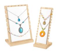 PH PandaHall Soporte de exhibición de collares de bambú de 2 tamaños, soporte de madera para collares, organizador de joyas con tapete suave de cuero blanco, tableros de exhibición para el hogar,