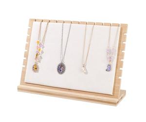 PH PandaHall Soporte de exhibición de collares de bambú de 32 x 9,5 x 21 cm, organizador de joyas con tapete de terciopelo blanco, tableros de exhibición para el hogar, tienda, tienda de venta