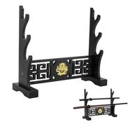 PH PandaHall Soporte para espada, soporte de madera de 3 niveles, soporte para espada samurái japonés, estante con dragón plateado para sable de luz, Katana, Wakizashi Tanto Genji, negro, 1 paquete