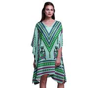 Phagun Verde Tribal Africano Vestido de Dama Midi de Kaftan Holiday Loungewear Vestido de Playa-S-L