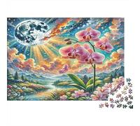 Phalaenopsis Orchid 1000Pc Puzzle for Adults Pink Orchids with Rainbow for The Whole Family Women, Gifts for Men 38x26cm/1000pcs