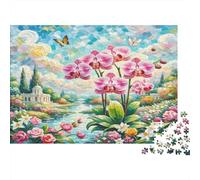 Phalaenopsis Orchid Adult Jigsaw Puzzles Pink Orchids by Stream for The Whole Family Women, Gifts for Men 70x50cm/1000pcs