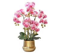 Phalaenopsis Orquídea Arreglo floral en jarrón, orquídeas falsas de seda, flores artificiales para interiores y exteriores, boda, hogar, oficina, decoración festiva, blanco/rosa/amarillo (color: rosa