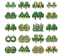 PHALIN 40 dijes del día de San Patricio para hacer joyas, dijes de trébol brillante surtidos, pulseras irlandesas a granel, sombrero esmaltado, colgante de hoja de la suerte para manualidades, regalos