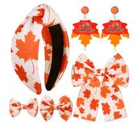 PHALIN Diadema de Acción de Gracias para mujer, clips de lazo para el pelo de otoño y otoño, accesorios de Acción de Gracias, bonita diadema de hoja de arce y pavo, lazos de animación de Acción de