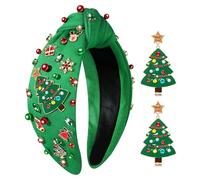 PHALIN Diademas de Navidad para mujer, con lazo de Navidad, árbol de copo de nieve, diadema anudada con perlas de cristal, accesorios para el cabello, regalos de fiesta (árbol de Navidad 2)