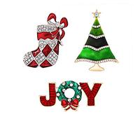 PHALIN JEWELRY - Juego de broches de Navidad, diseño de árbol de Cristal X-Mas