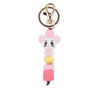 Phamines Llavero de silicona con cuentas de leopardo, bonito diseño de animales y ratón, llavero para mujer, llavero, bolsas, mochila, accesorios, Rosa (Pink Mouse), Talla única