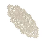 Phantomon Camino de mesa ovalado de encaje floral, bufanda para muebles, mantel individual hecho a mano de ganchillo, 100% algodón (12 x 24 pulgadas, beige)