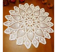 Phantomon Manteles Individuales de Encaje de 20 Pulgadas, Hechos a Mano, de Tela de Ganchillo, Posavasos Redondos de Punto para mesas y Funda de sofá, 100% algodón (Beige)