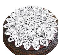 Phantomon Manteles Individuales de Encaje de 20 Pulgadas, Hechos a Mano, de Tela de Ganchillo, Posavasos Redondos de Punto para mesas y Funda de sofá, 100% algodón (Blanco)