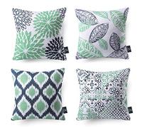 Phantoscope New Living Series - Juego de 4 Fundas de cojín Decorativas Color Azul Cian con patrón geométrico de 45 x 45 cm