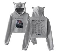 PHARCOYOU M.Pokora Adrenaline Tour 2025 - Sudadera con capucha y orejas de gato de manga larga para mujer, gris, XL