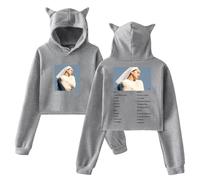 PHARCOYOU Rosalia LUX Album Tracklist Merch Sudadera con capucha con orejas de gato, sudadera con capucha de manga larga, top corto, ropa para mujer, gris, L