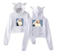 PHARCOYOU Rosalia LUX Album Tracklist Merch Sudadera con capucha con orejas de gato, sudadera con capucha de manga larga, top corto, ropa para mujer, blanco, XS