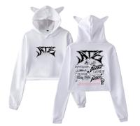 PHARCOYOU Stray Kids Ate Tracklist Merch - Sudadera con capucha y orejas de gato para mujer, manga larga, ropa de moda para mujer, blanco, L