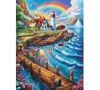 Phare au Bord de l'océan ARC-en-Ciel Puzzle 300 Piezas Cartón Grueso para Adultos Y Adolescentes Mitos Cuento de Hadas Ocio Doméstico Terapia Relajación Mejor Valorado Idea De Regalo 300 PCS
