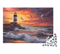 Phare au Coucher du soleilPuzzles Pour Adultes 38x26cm/1000pcs,Jeux De Défi Peinture de paysage Marin côtier