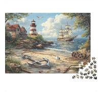 Phare en Bord de merPuzzles Pour Adultes 70x50cm/1000pcs,Jeux De Défi Côtier nautique Scène