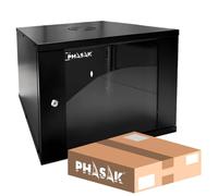 Armario rack mural Phasak PHO 2212D 19" 12U panel trasero extraíble cristal templado negro
