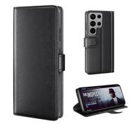 phase9 Funda de piel auténtica para Samsung Galaxy S22 Ultra, funda de piel con tapa y tarjetero con función atril, color negro