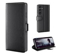 phase9 Funda de piel auténtica para Samsung Galaxy S25+, funda de piel, funda con tapa y tarjetero con función atril, color negro