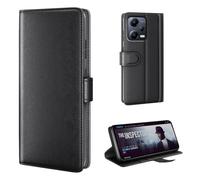 phase9 Funda de piel auténtica para Xiaomi Redmi Note 12 5G, funda de piel con tapa, funda protectora con ranuras para tarjetas, función atril, color negro