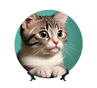 PHAYAH A Curious Cat Pattern Bone China - Plato decorativo de cerámica con soporte vertical para decoración del hogar y la oficina, 7 pulgadas